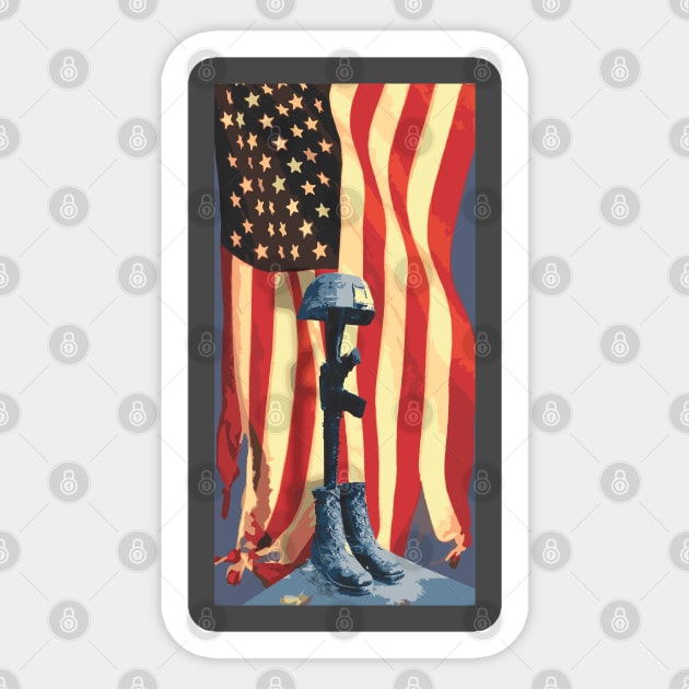 Fallen Soldier with Flag Sticker by Northofthepines